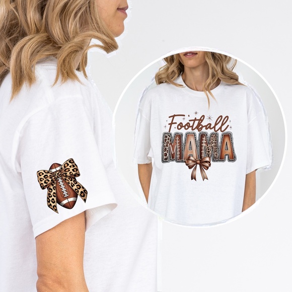 🏈 Game Day Football Mama  T-shirt XXL- 3XL Leopard, lace bow New White Handmade - Picture 6 of 14
